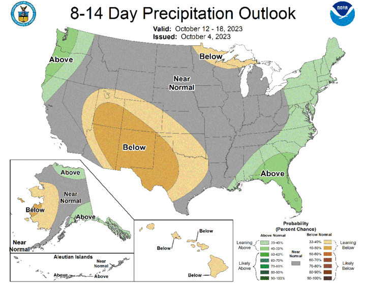 Eight to 14-day precipitation outlook map