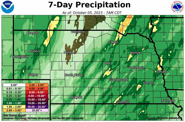 Seven-day precipitation map