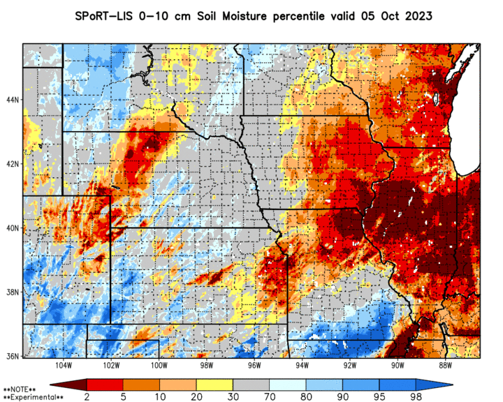 Top-layer soil moisture anomalies map