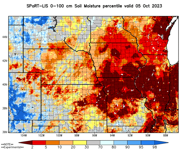 Root-zone soil moisture anomalies map