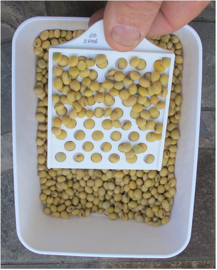 Soybeans on angled counter plate