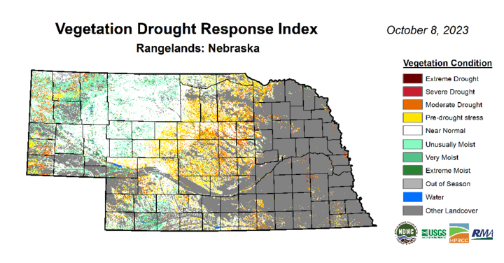 Rangeland-specific VegDRI map for Oct. 8