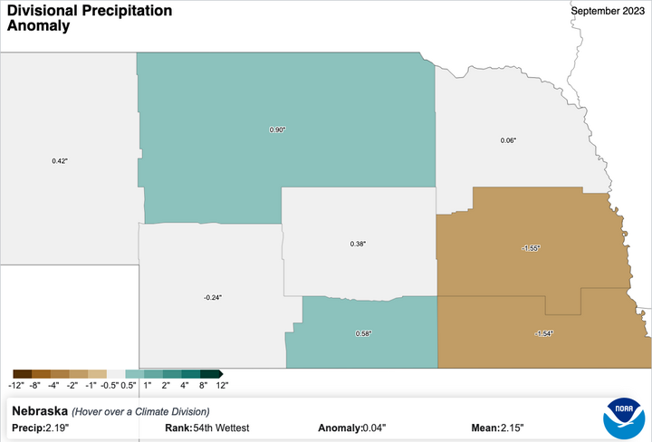 September 2023 precipitation anomalies by crop district