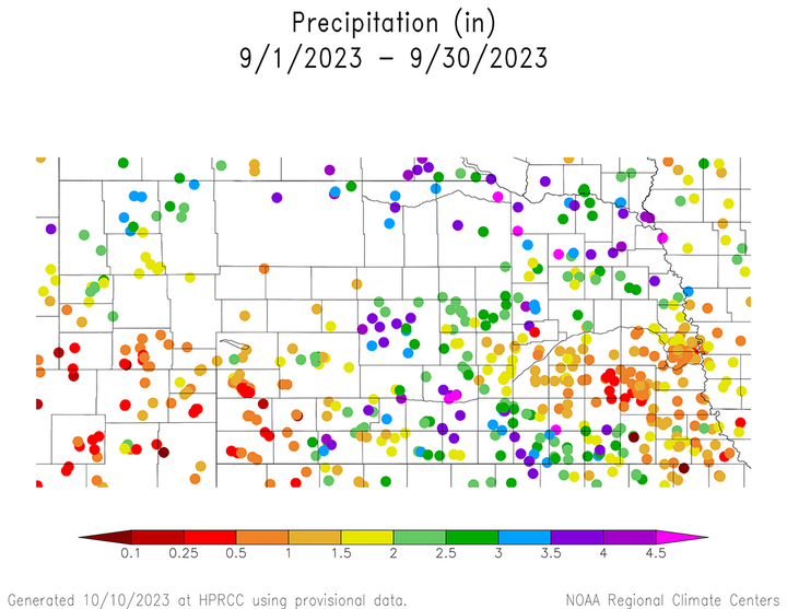 September 2023 temperature by crop district