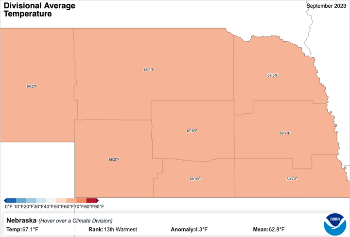 September 2023 temperature by crop district