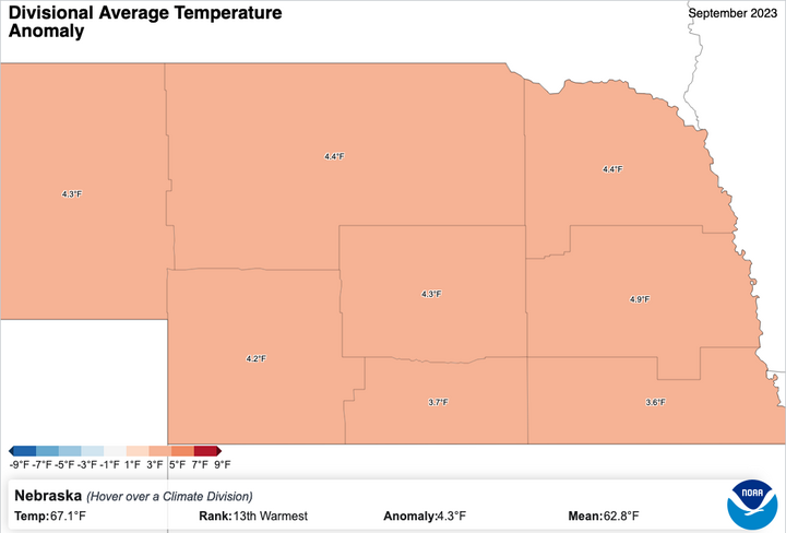 September 2023 temperature anomalies by crop district