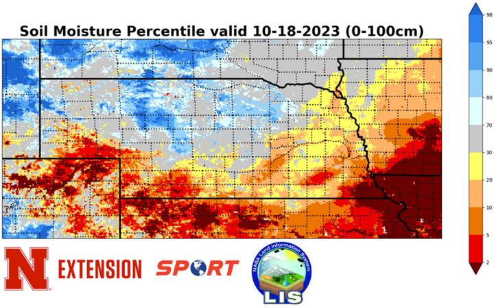 Root zone soil moisture percentiles map