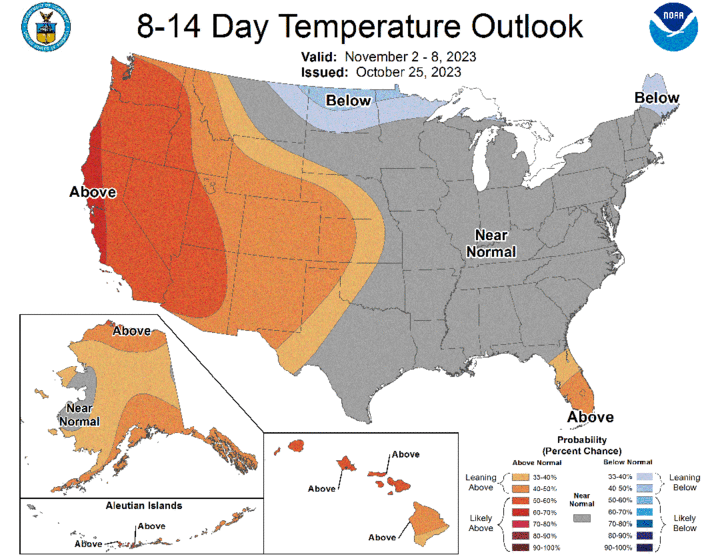 Eight- to 14-day temperature outlook map