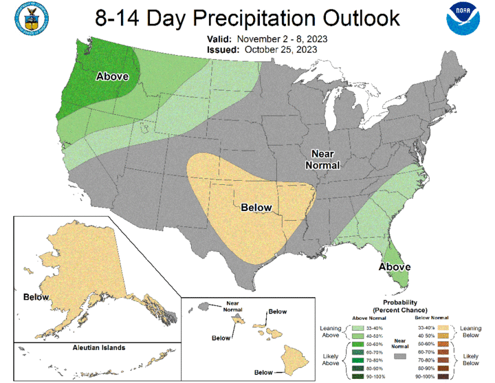 Eight- to 14-day precipitation outlook map