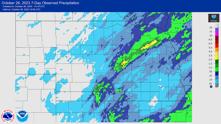 Seven-day precipitation totals map