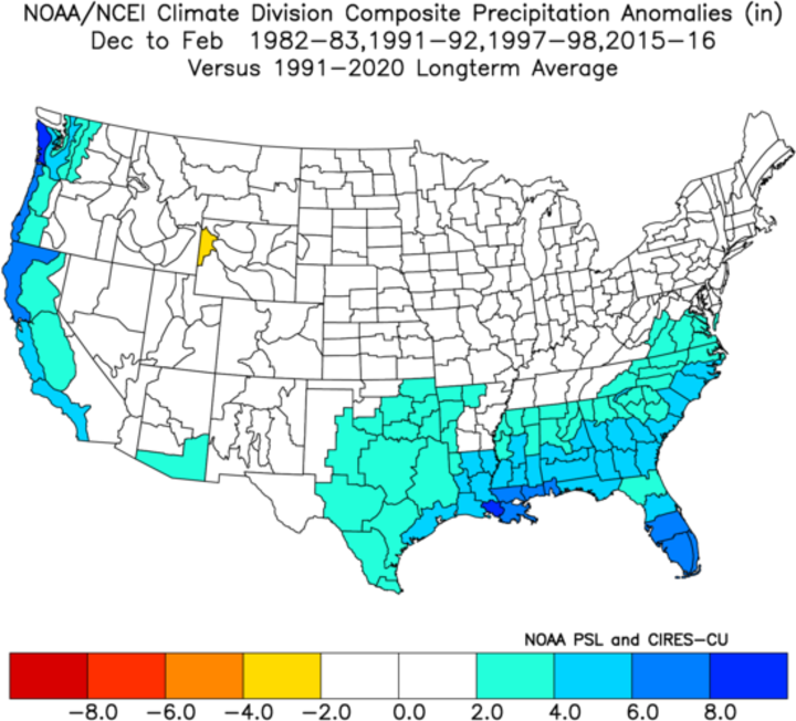 Composite precipitation map of four El Niños