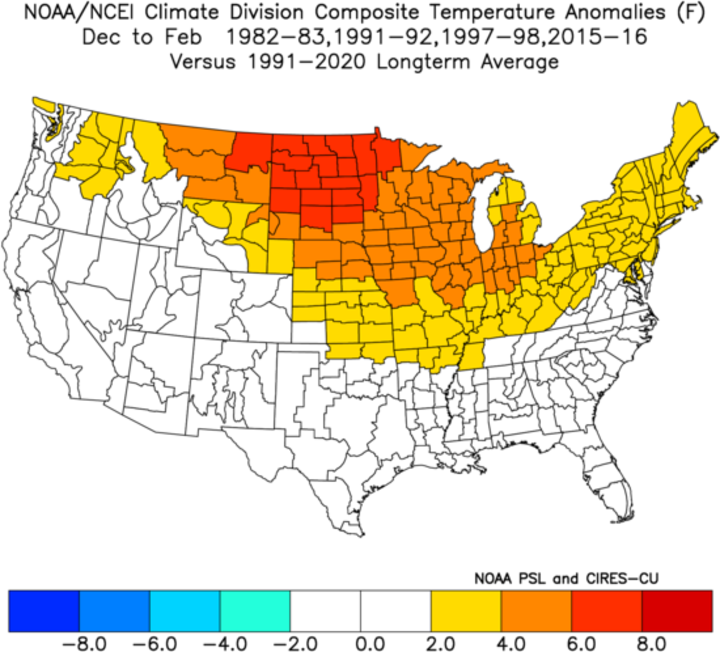 Composite temperature map of four El Niños