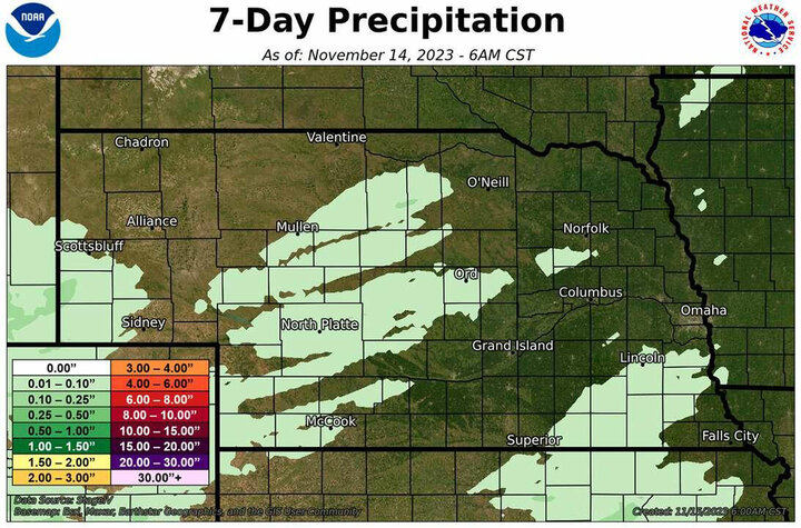 Seven-day precipitation totals