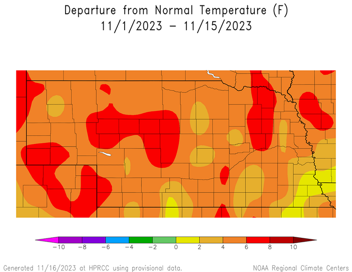 Temperature departures from normal