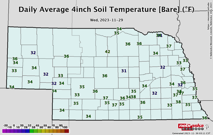 Soil temperature map for Nov. 29