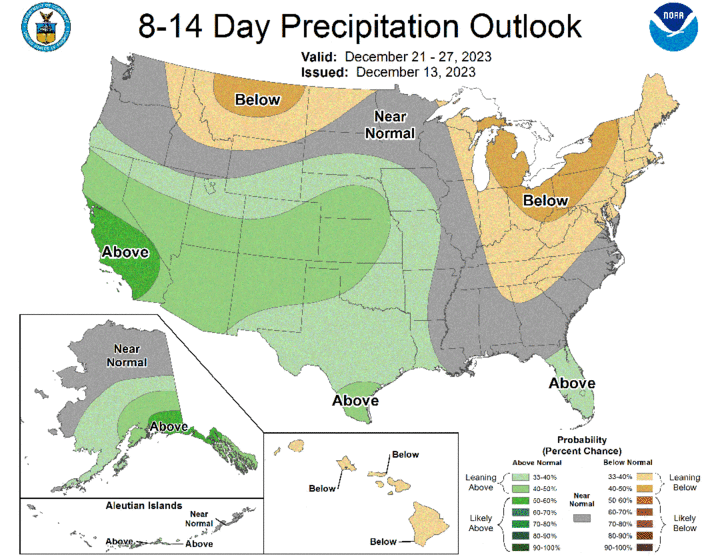 Eight- to 14-day precipitation outlook map