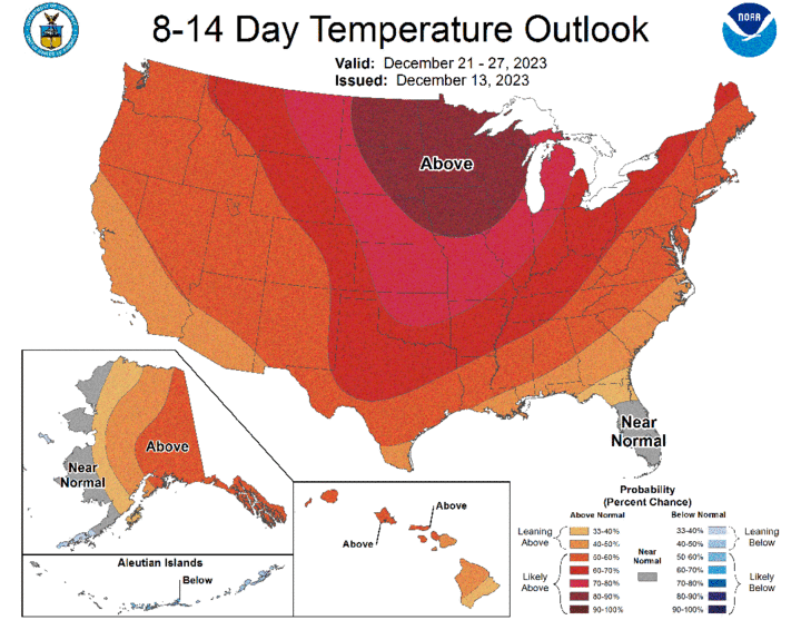 Eight- to 14-day temperature outlook map