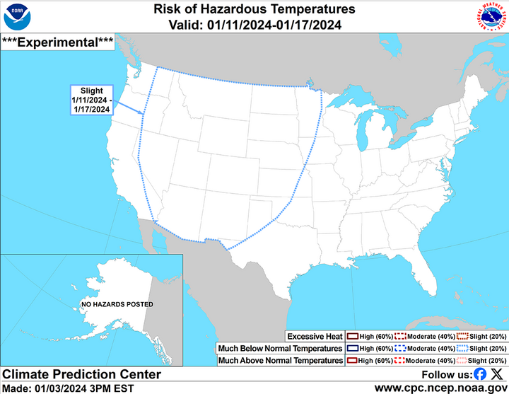 Extreme cold risk map for Jan. 11-17