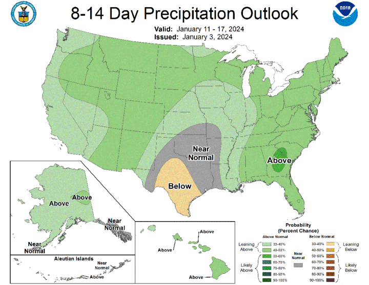 Eight- to 14-day precipitation outlook map