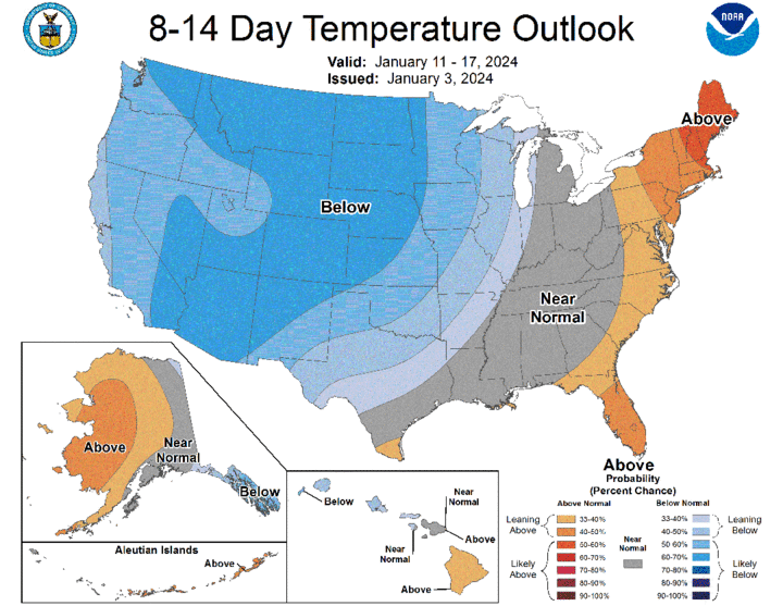 Eight- to 14-day temperature outlook map