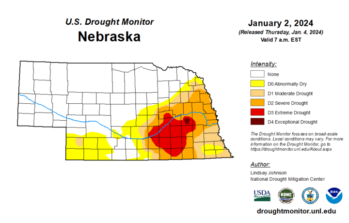 Drought Monitor map for Jan. 2