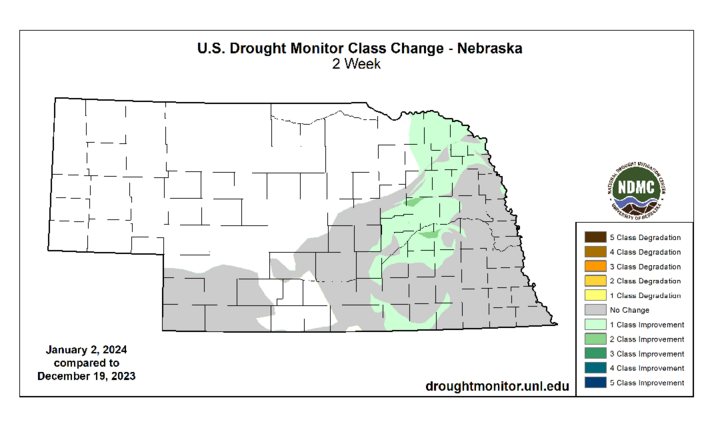 Two-week change in drought status map