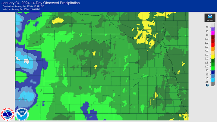 Fourteen-day precipitation as of Jan. 4 map