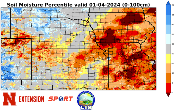 Soil moisture percentiles as of Jan. 4 map