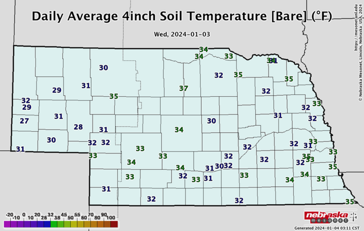 Latest four-inch bare soil temperatures