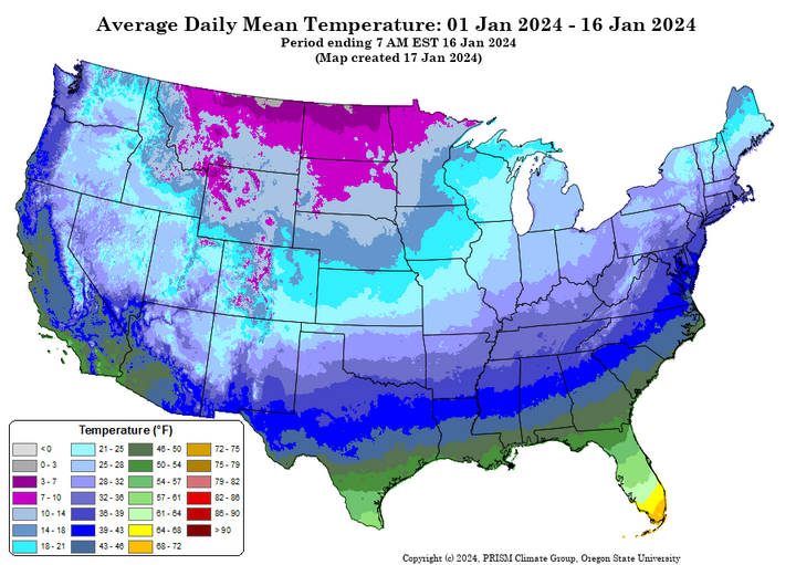 January 2024 average temps