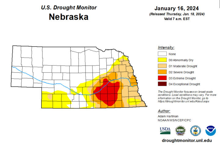 Drought Monitor map for Jan. 16