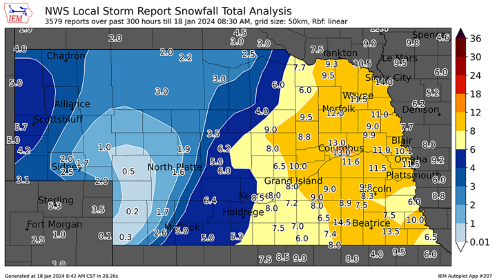 Ten-day snowfall totals