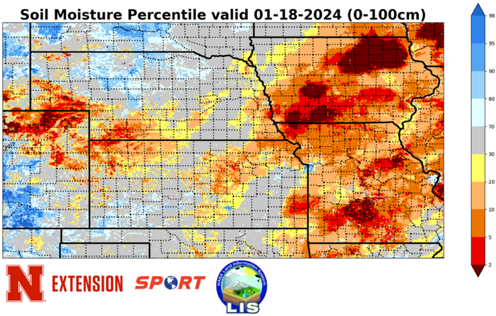 Soil moisture percentiles as of Jan. 18