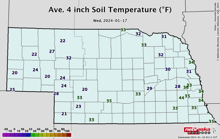 Four-inch soil temperatures as of Jan. 17