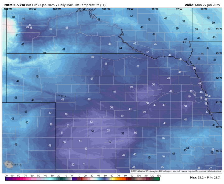 Projected temperatures next week