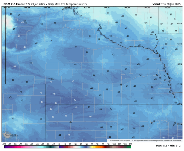 projected temperatures next monday map