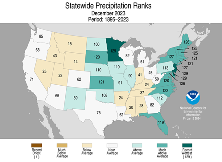 December 2023 precipitation rankings