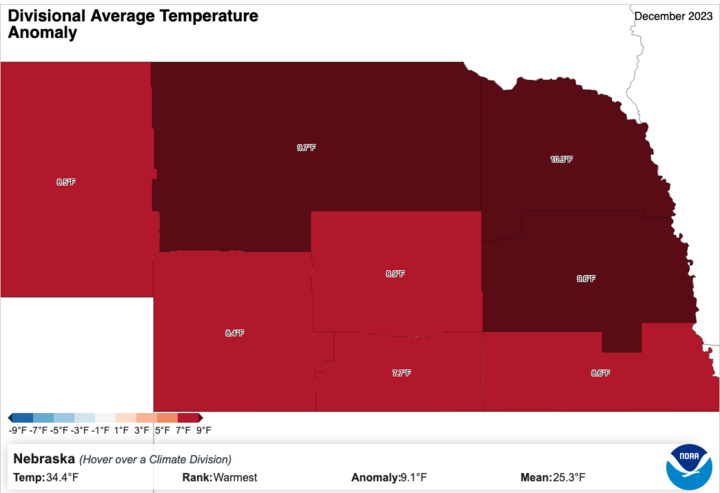 December 2023 temperature anomalies