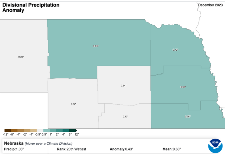 December 2023 precipitation anomalies