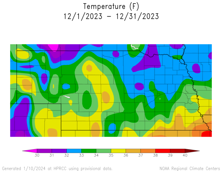 Average air temperature for December 2023