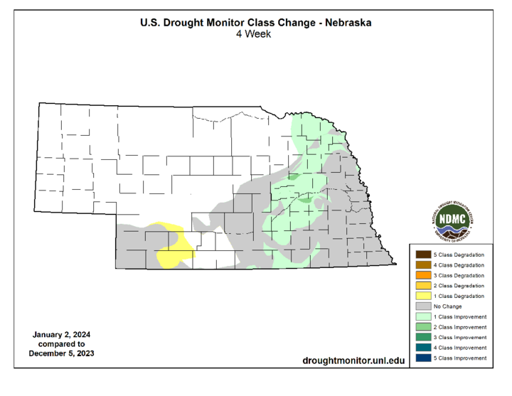 Change in U.S. Drought Monitor categories during December 2023