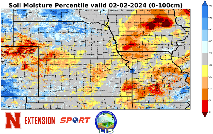 Soil moisture percentiles as of Feb. 2