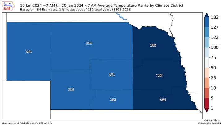 Temperature ranks Jan. 11-20