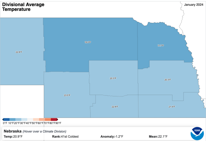 Total temperature by crop reporting district