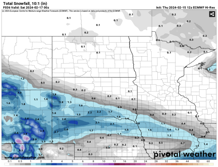 Projected snowfall for Feb. 15 system