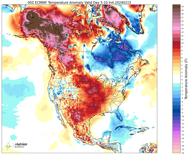 Projected five to 10-day temperature anomalies