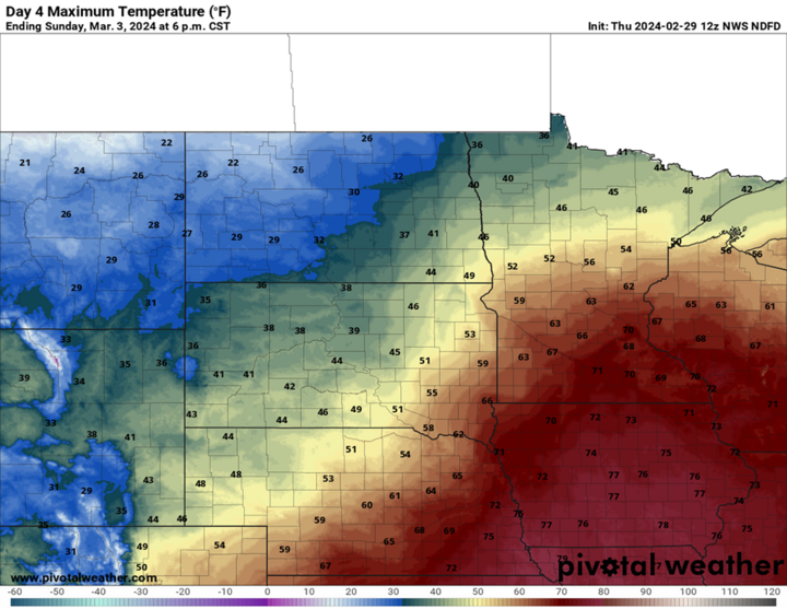 Projected high temperatures map