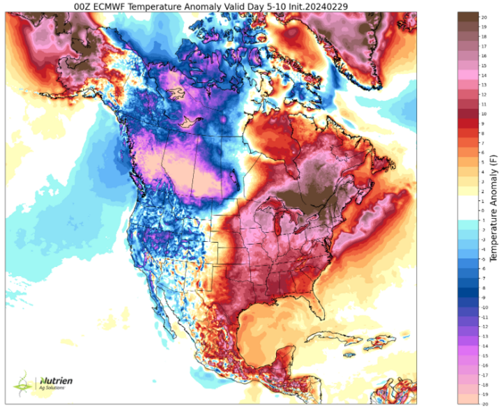 Five- to 10-day temperature anomalies map