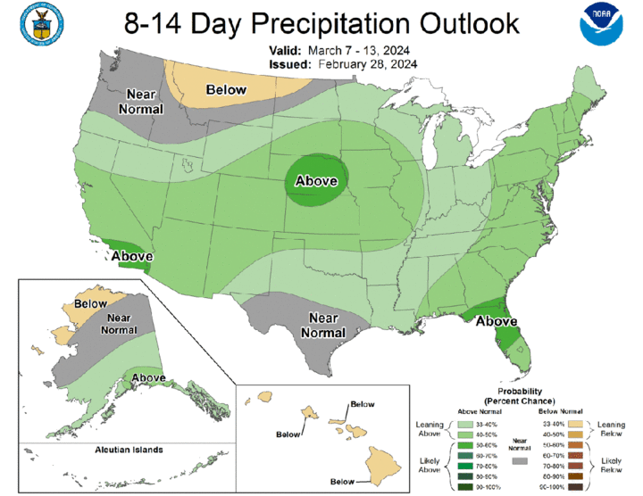 Eight- to 14-day precipitation outlook map