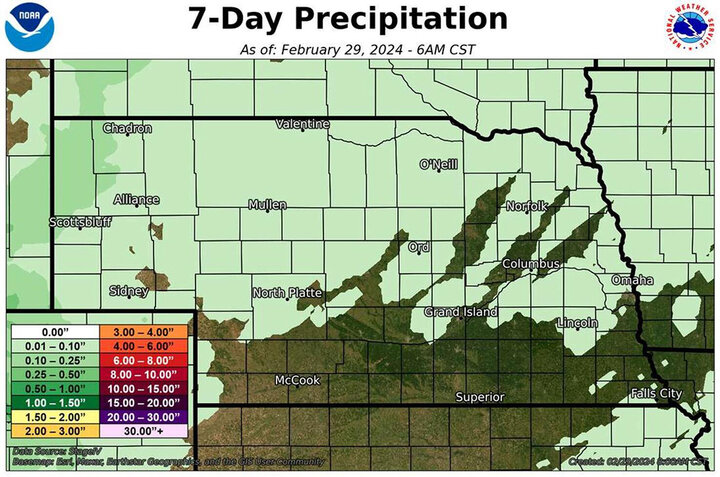 Seven-day precipitation totals map